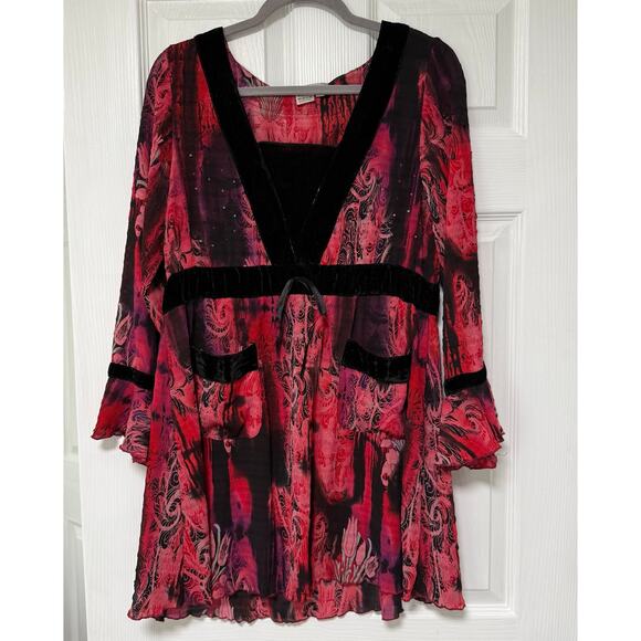 Alberto Makali Women's Floral Velvet Sequin Bell Sleeve Tunic Top Size XL - Picture 1 of 14